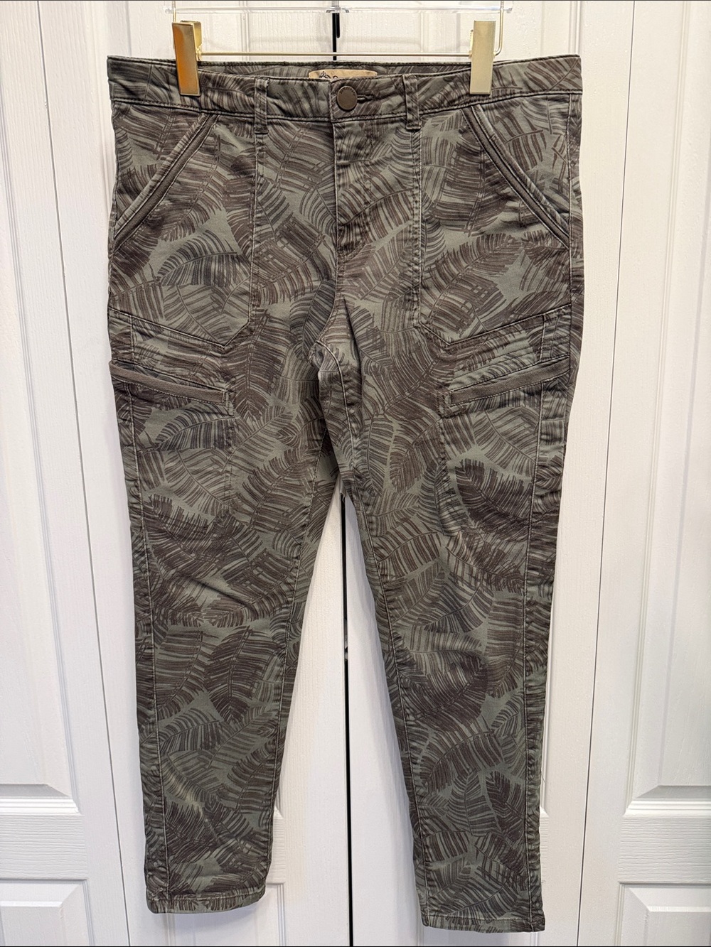 Democracy Flex-ellent Olive Palm Leaf Utility Crop Pants Size 14